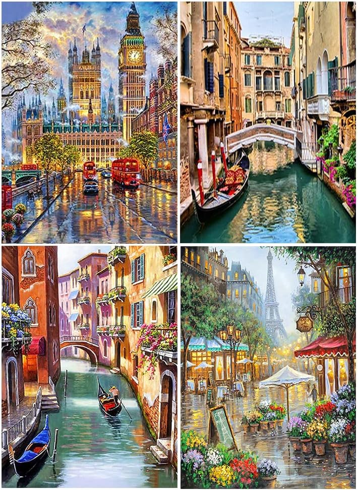 DCIDBEI 5D Diamond Painting 4er Set 40x50 cm Diamond Painting Erwachsene Landschaften Diamond Painti