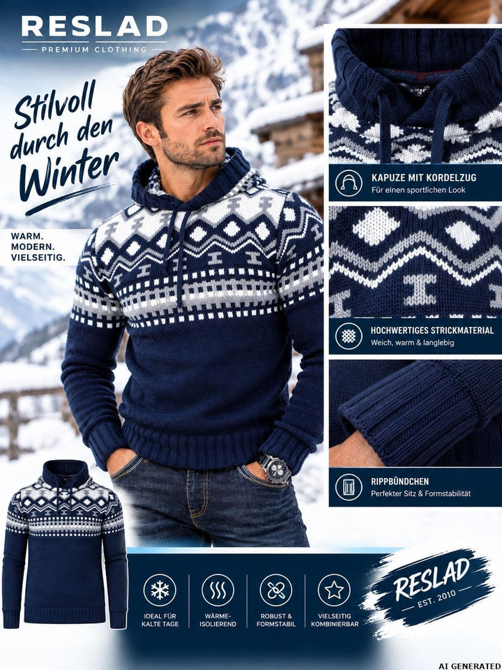 Reslad Norweger Pullover Herren Winterpullover Kapuzenpullover | Strickpullover für Männer RS-3013 S