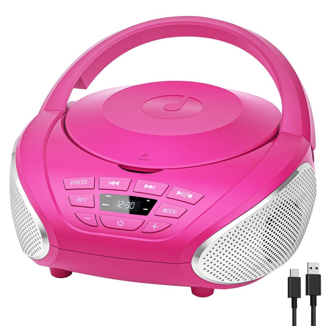 Gueray CD Player Tragbar Boombox Radio mit CD-Player CD Spieler mit Lautsprecher Display Unterstützu