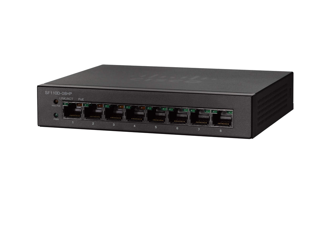 Cisco Small Business SF110D-08HP No Managed L2 Fast Ethernet (10/100) Schwarz Unterstützung Power Ov