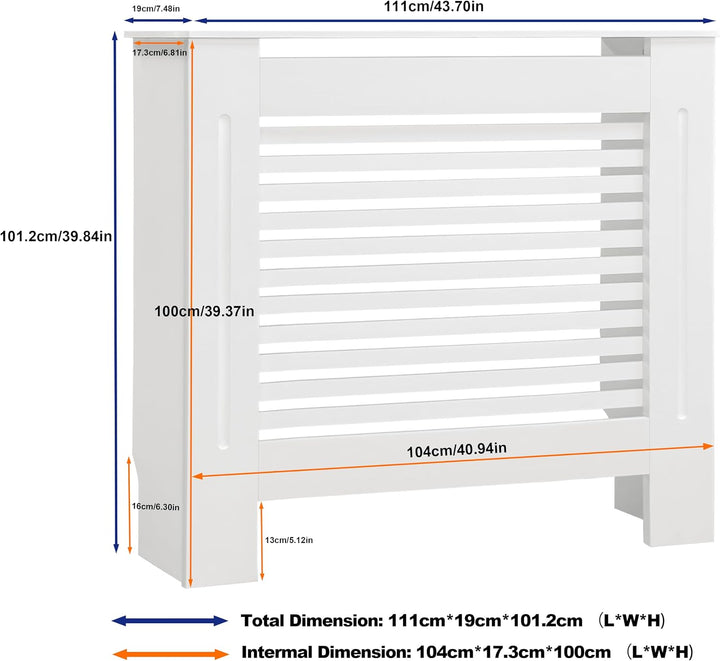 FATIVO Heizkörperverkleidung Hohe Heizkörperabdeckung Horizontal Holz 101×111×19 cm Weiss aus MDF la