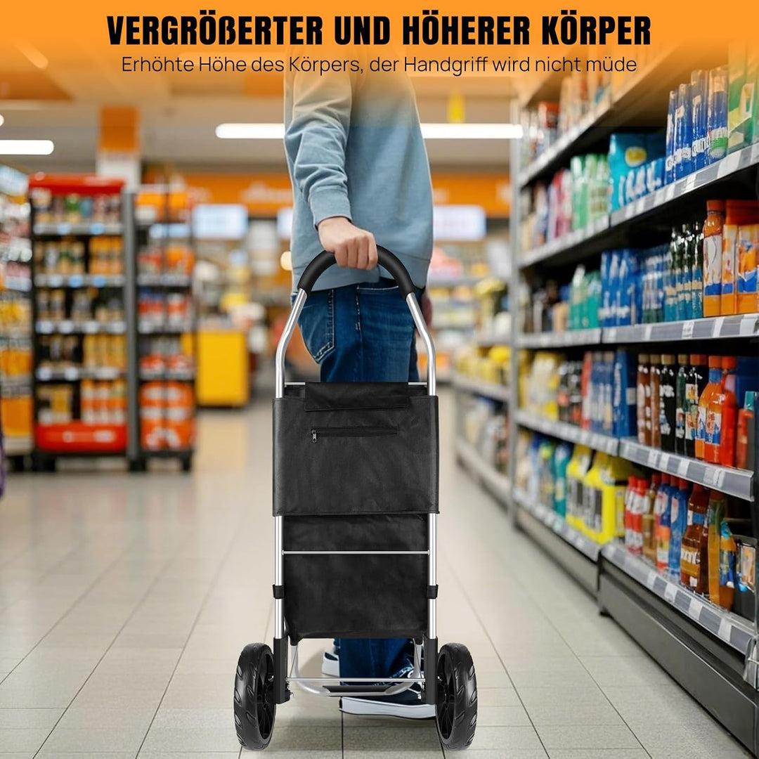 Premium Alu-Einkaufstrolley mit 2 Rädern – 40L Wasserdicht, Treppensteiger – Hackenporsche Klappbar,