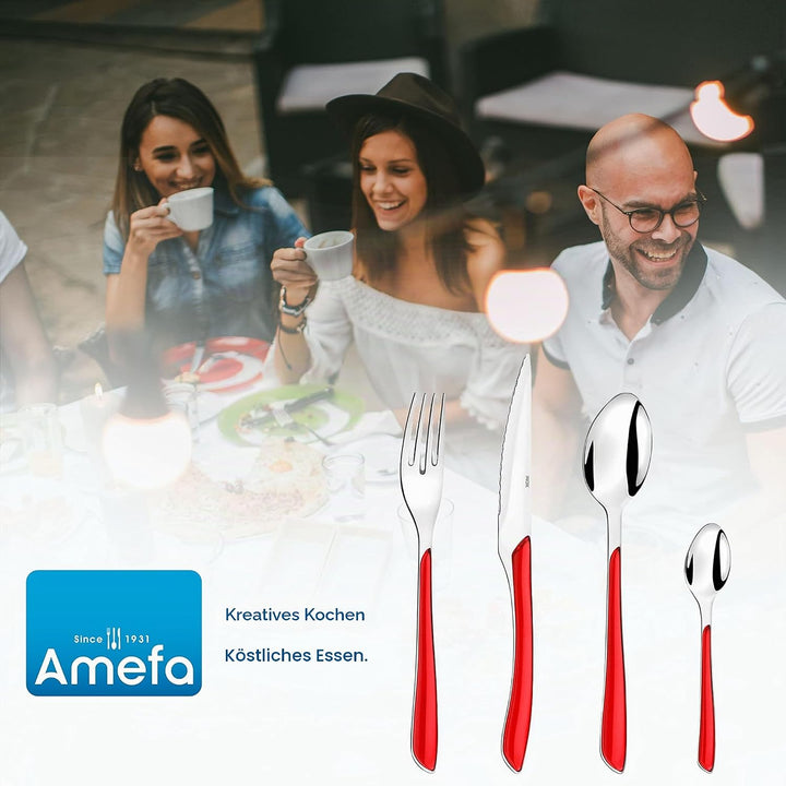 Amefa ECLAT Besteck Set , Rot , Essbesteck 24-teilig , für 6 Personen , Edelstahl rostfrei , hochwer