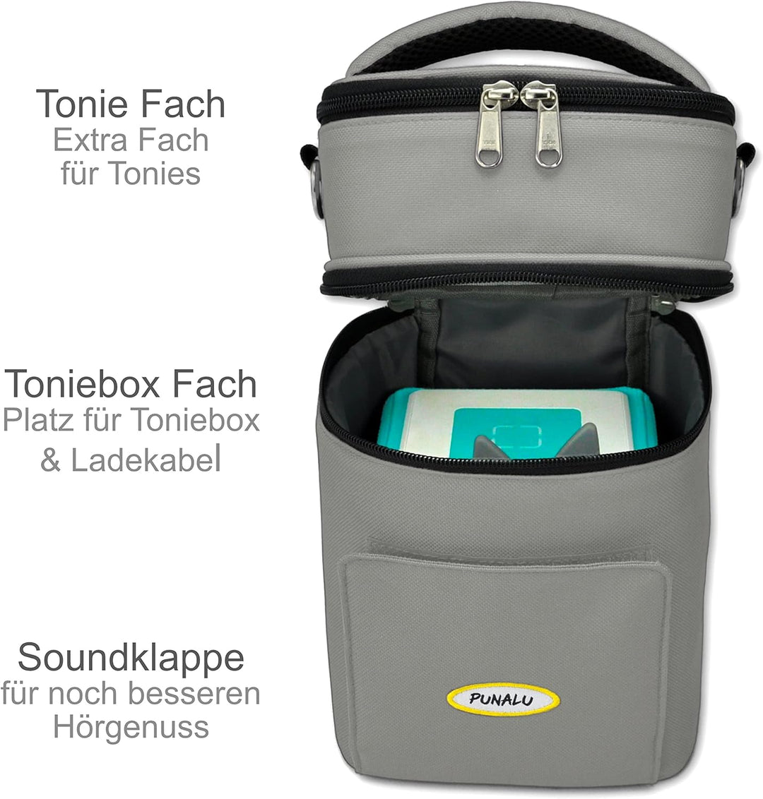 Punalu kompakte Tasche für die Toniebox und Zubehör mit Soundklappe, Platz für ca. 20 Tonies Hörfigu