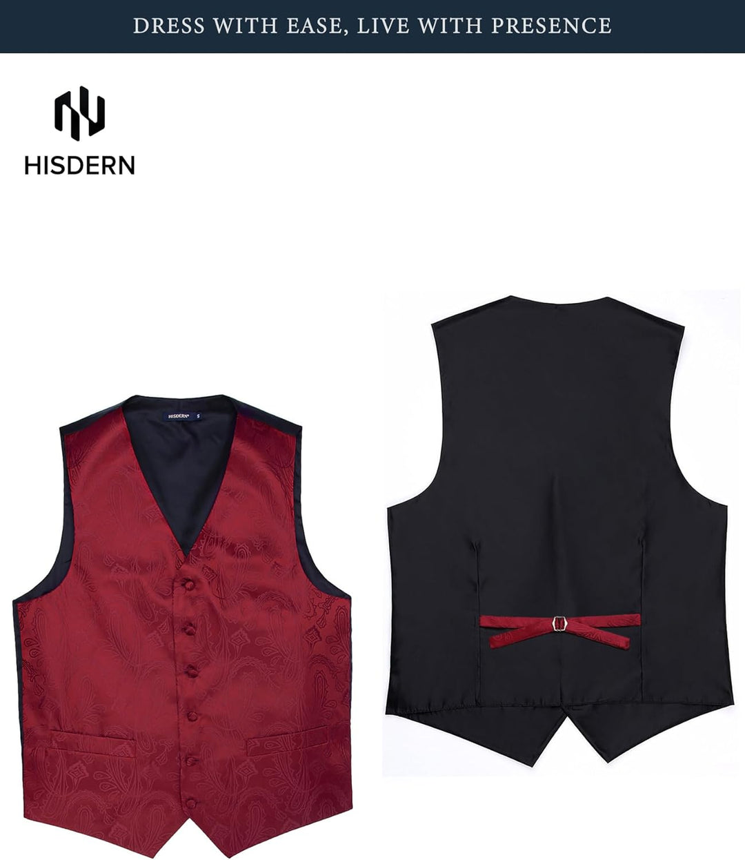 HISDERN Herren FLoral Hochzeit Weste Krawatte Einstecktuch Taschentuch Jacquard Weste Anzug Set L Bu
