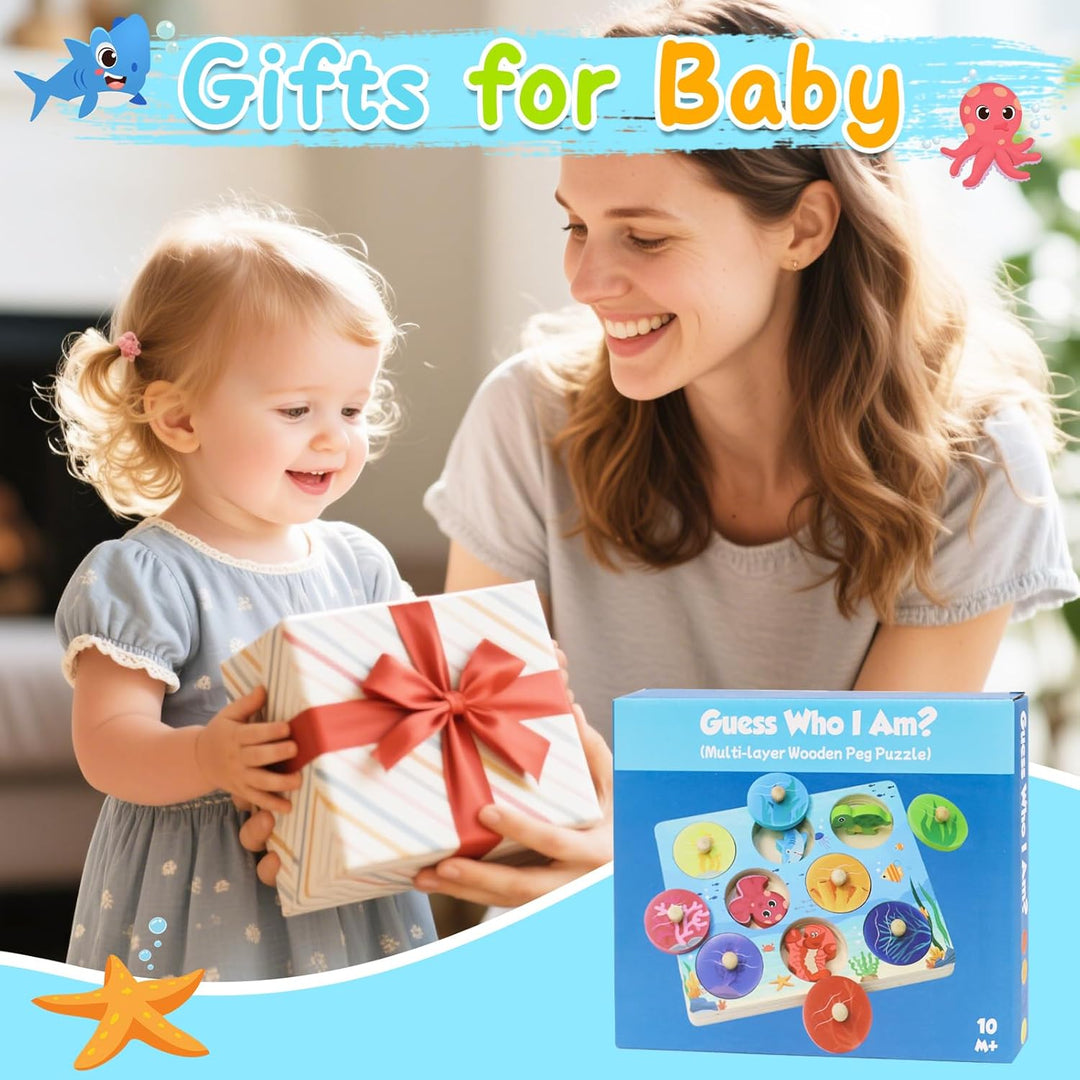 Montessori Spielzeug ab 1 Jahr Baby Holzpuzzle, Meer Motorikspielzeug für 10-36 Monate Mädchen Junge
