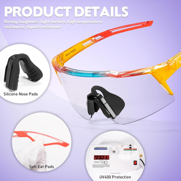 KAPVOE Photochromatische Selbsttönend Fahrradbrille TR90 Rahmen für Herren Damen Jungen Mädchen Klar