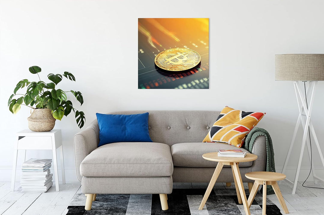 Pixxprint Bitcoin BTC Aktienmarkt als Leinwandbild Quadratisch| Grösse: 60x60 cm | Wandbild | Kunstd