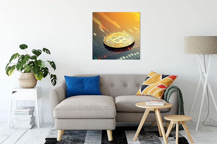 Pixxprint Bitcoin BTC Aktienmarkt als Leinwandbild Quadratisch| Grösse: 60x60 cm | Wandbild | Kunstd