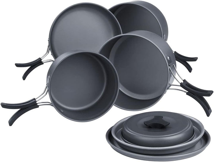 yourGEAR Ranger V Topf Pfannen Set für 4-5 Mann 7 TLG. Camping Kochset Kochgeschirr im Netzbeutel