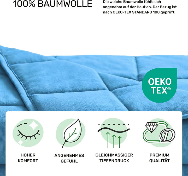 Dailydream Gewichtsdecke 155x200cm, 11 kg, Baumwolle, Blau | Gewichtsdecke mit atmungsaktiver Baumwo