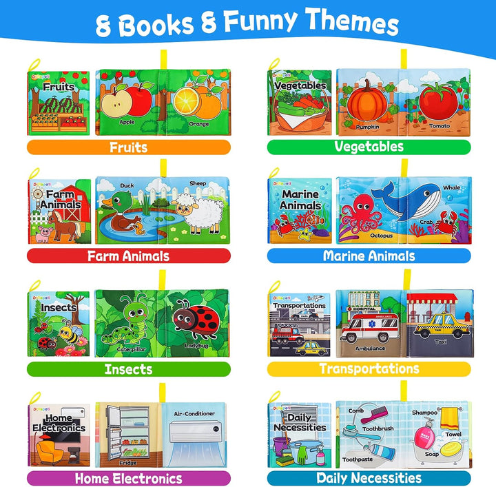 Dr.Rapeti 8 Stück Stoffbuch für Babys, Baby Soft Tuchbuch, Baby Pädagogisches Spielzeug, Vorschulspi