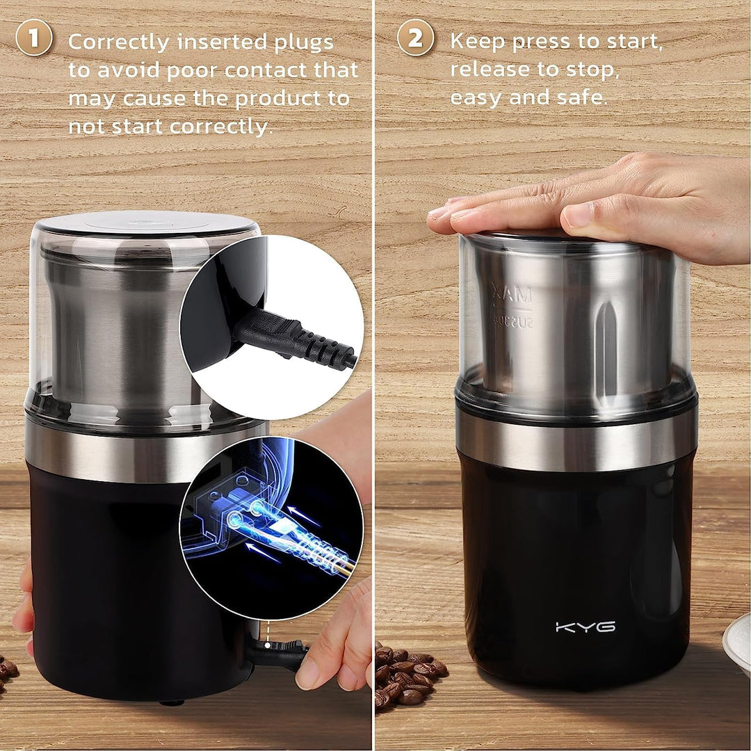 KYG Kaffeemühle Elektrisch mit 1 Abnehmbarer Edelstahlbehälter, 300W Kaffeebohnenmühle elektrisch, G