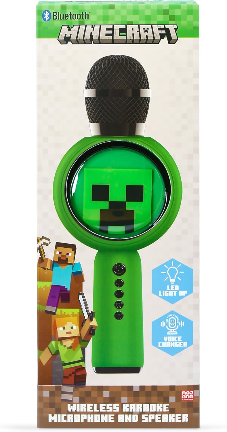 Minecraft Karaoke-Mikrofon mit kabellosem Lautsprecher und LED-Leuchten