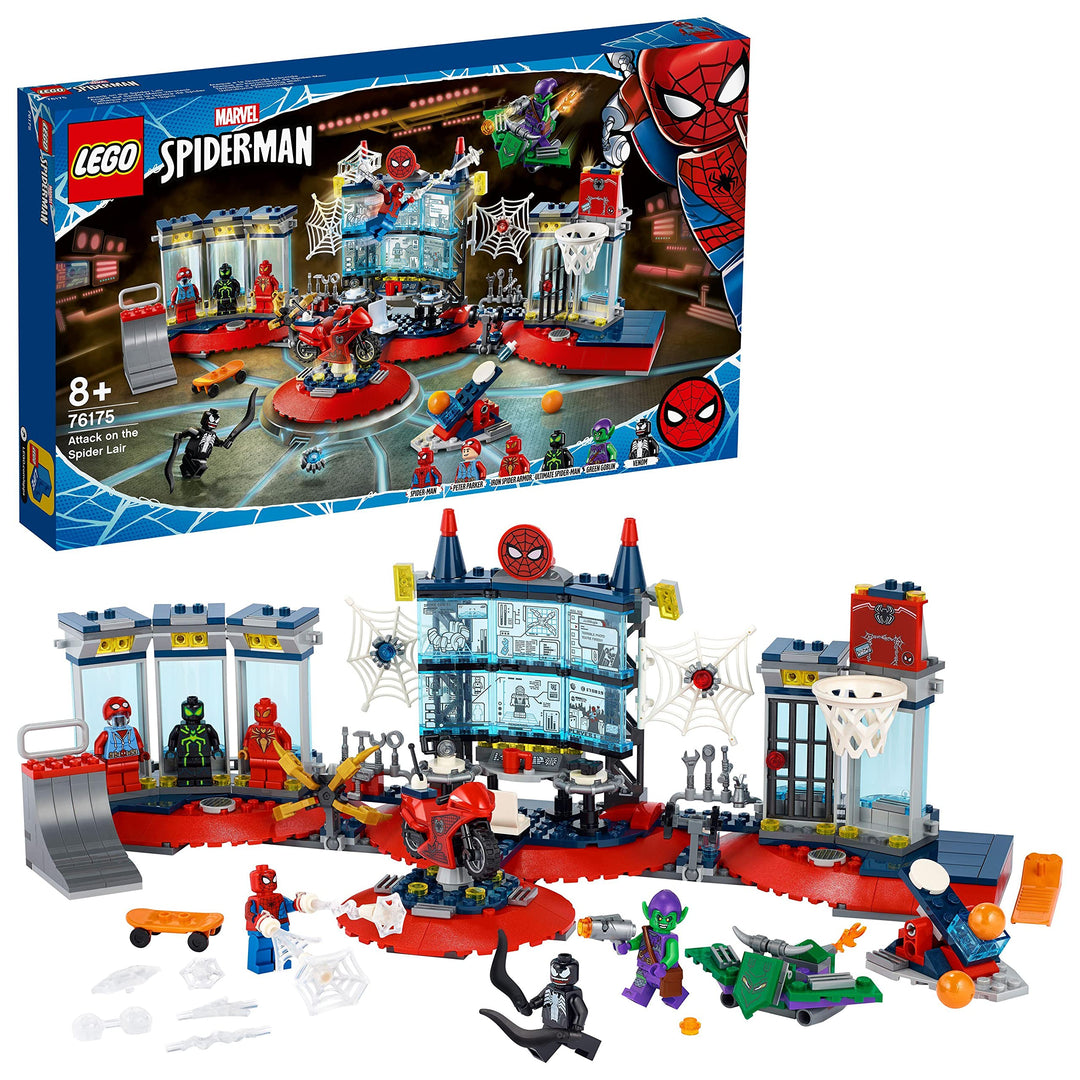 LEGO 76175 Marvel Angriff auf Spider-Mans Versteck Bauset mit Green Goblin und Venom Figuren, Superh