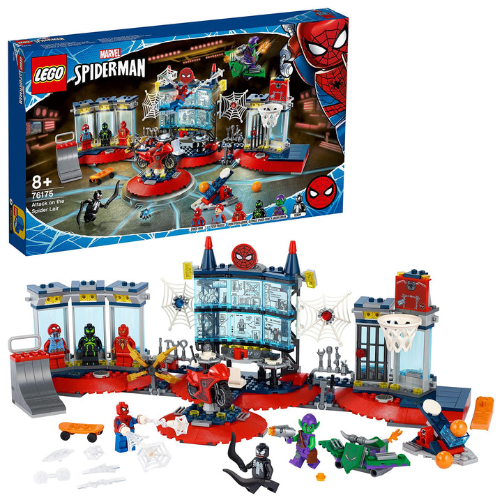 LEGO 76175 Marvel Angriff auf Spider-Mans Versteck Bauset mit Green Goblin und Venom Figuren, Superh
