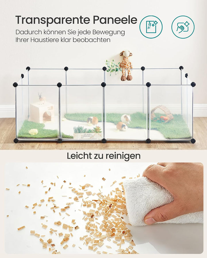 SONGMICS Freigehege mit Bodenplatten, Laufstall, Meerschweinchen Gehege, aus Kunststoff, Gehege für