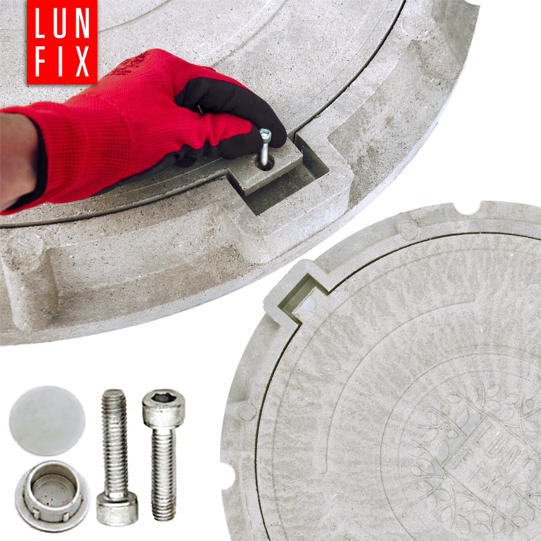 Lun Fix Schachtabdeckung mit Flanschrahmen DN 600 mm A15, HELLGRAU Schachtdeckel mit Manipulationssc
