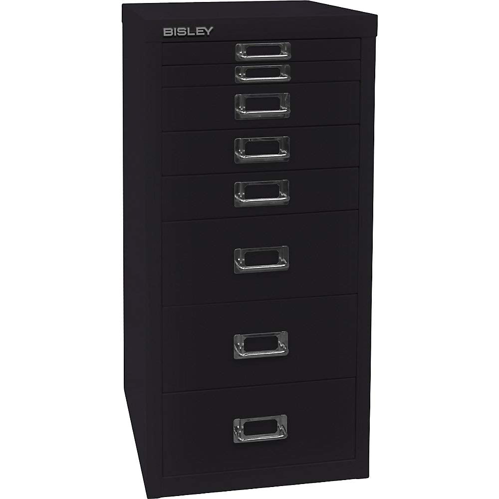 BISLEY MultiDrawer, 29er Serie, DIN A4, 8 Schubladen, Metall, 633 Schwarz, 38 x 27.9 x 59 cm