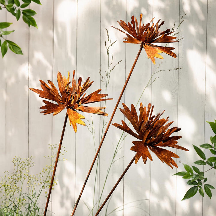 3 er Rostige GartendekoSet Rost Deko für Garten Cortenstahl Gartenstecker Metall Blume Mohn Gartende