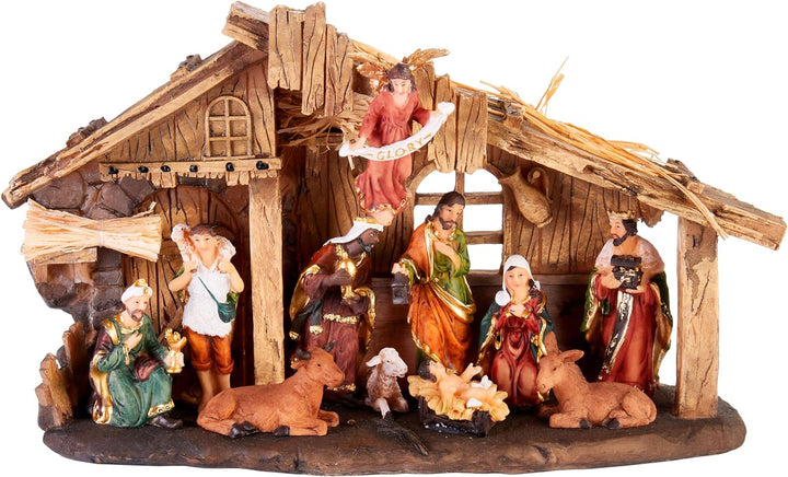 BRUBAKER Weihnachtskrippe - 32 cm Krippenset mit 11 handbemalten Figuren - Weihnachtsfigur Krippe au