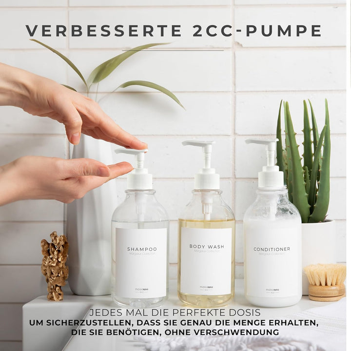 MaisoNovo Nachfüllbare Shampoo und Conditioner Flaschen | 500 ml Satz von 3 klaren Kunststoff-Flasch