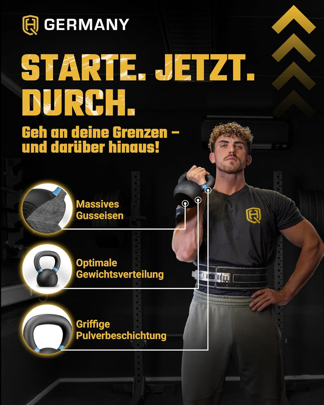 HQ Germany® Powdercoat Kettlebell | Vollguss | 2-32kg | Starter-Sets | ±2,0% Gewichtstoleranz +Start