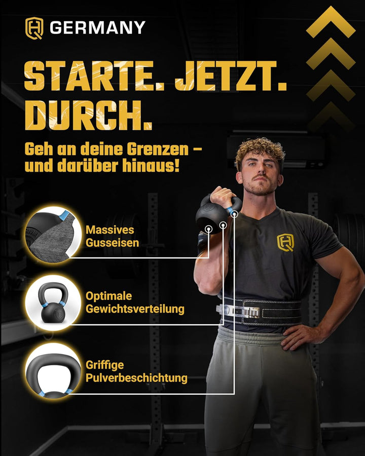 HQ Germany® Powdercoat Kettlebell | Vollguss | 2-32kg | Starter-Sets | ±2,0% Gewichtstoleranz +Start