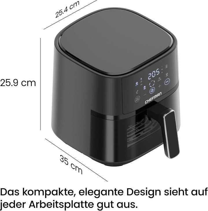 Chefman Heissluftfritteuse - 3,75 l kompakte Heissluftfritteuse für schnelle Mahlzeiten, mit Hi-Fry