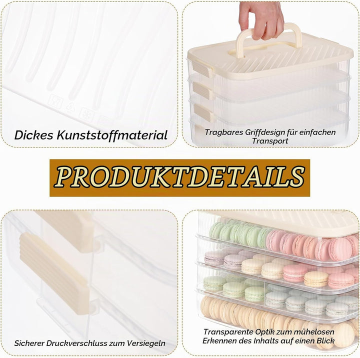4-Lagige Stapelbare Keksdosen mit Deckel, 14x20.5x30.5CM Luftdichte Aufbewahrungsbox für Kekse, Dess
