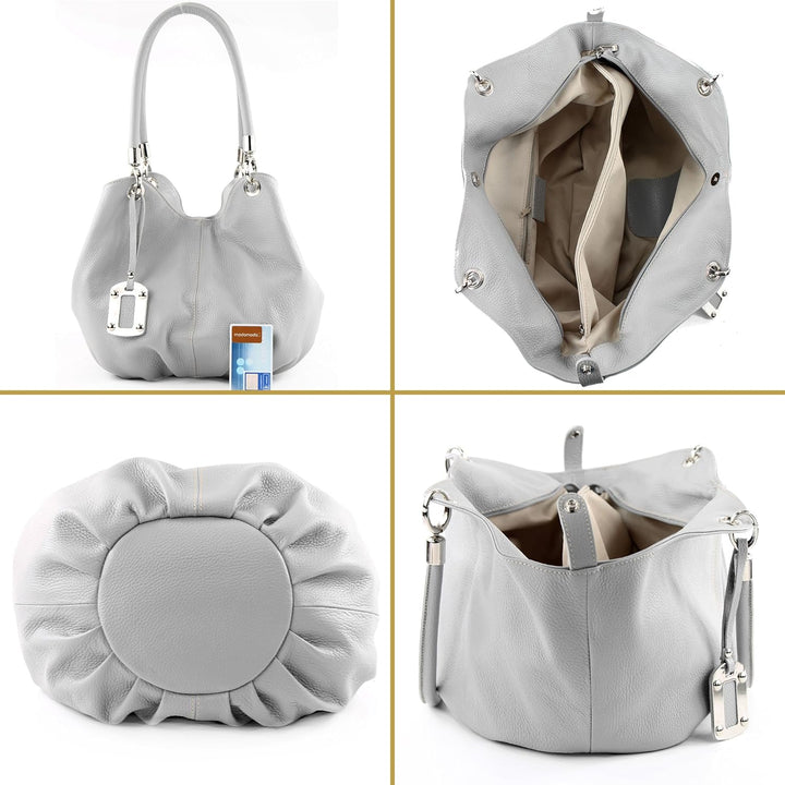 modamoda de 228 Damen Leder Schultertasche Hobo bag handmade in Italy Anthrazitgrau2021, Anthrazitgr