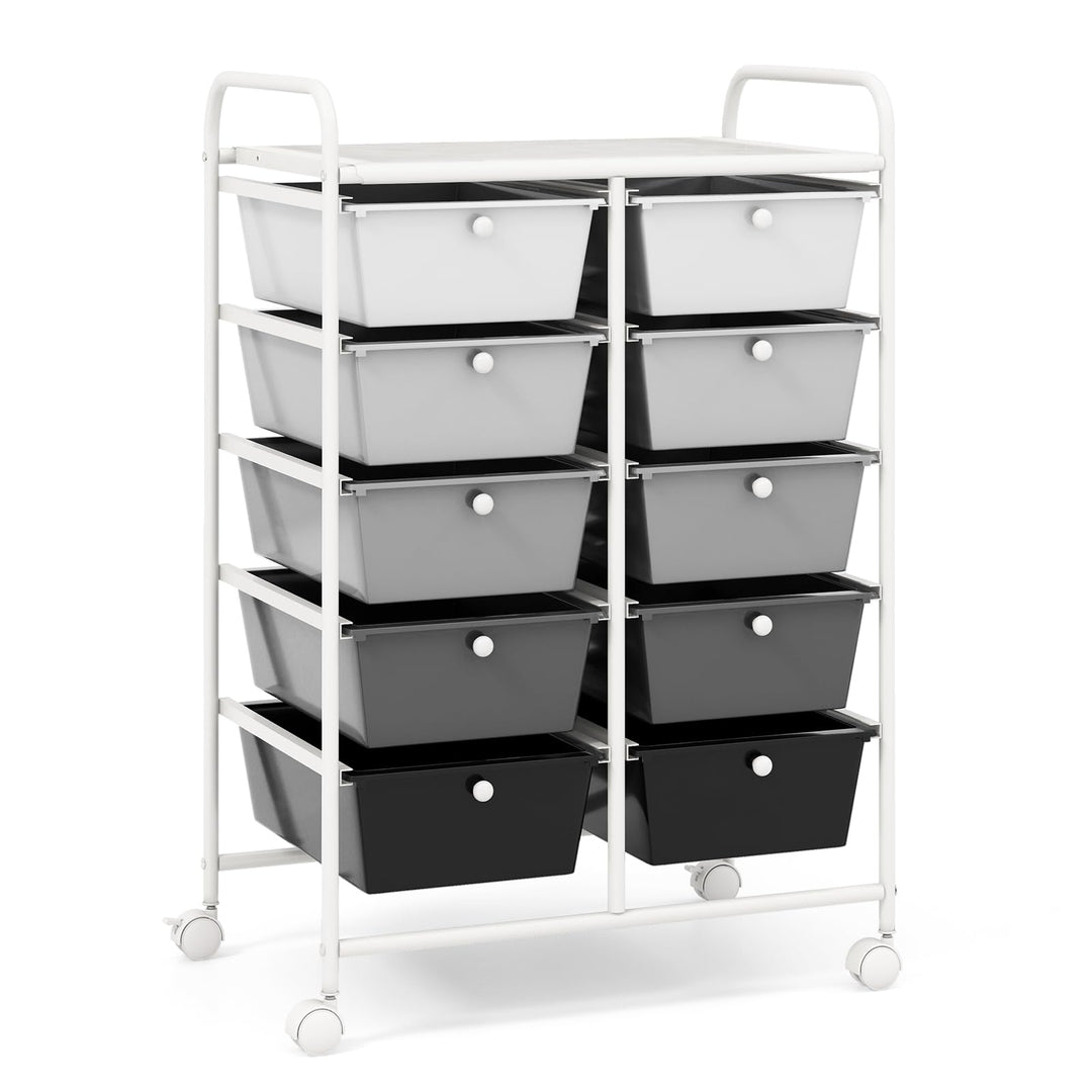 GOPLUS Rollwagen mit 10 Schubladen stapelbar, Rollcontainer mit Ablage & Metallgestell, Badregal, Au