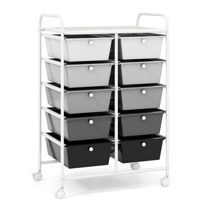GOPLUS Rollwagen mit 10 Schubladen stapelbar, Rollcontainer mit Ablage & Metallgestell, Badregal, Au