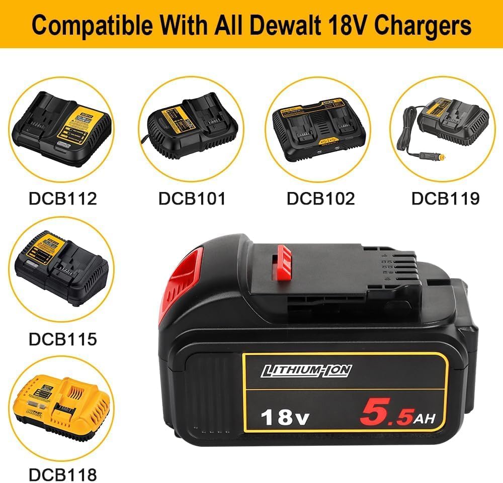Powarobor DCB184 18V 5,5Ah Li-Ion Ersatz Akku kompatibel mit Dewalt 18Volt Akkus Maschinen mit LED L