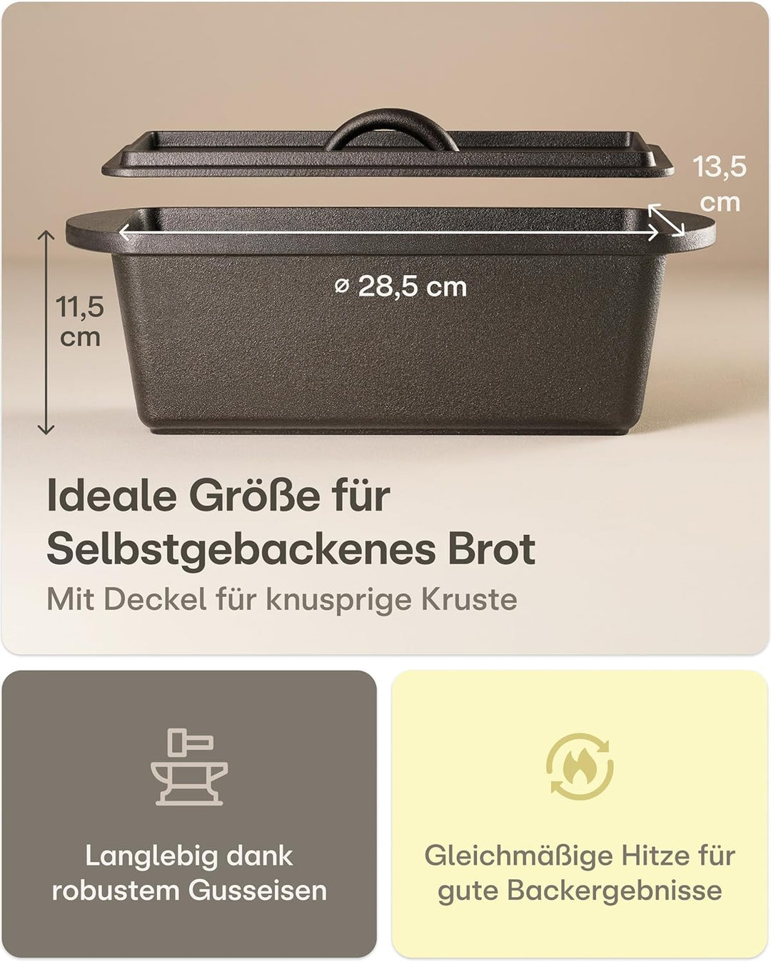 Praknu Gusseisen Topf für Brot Backen Set - 28cm Brotbacktopf mit Gärkorb und Brotbeutel – Bräter mi