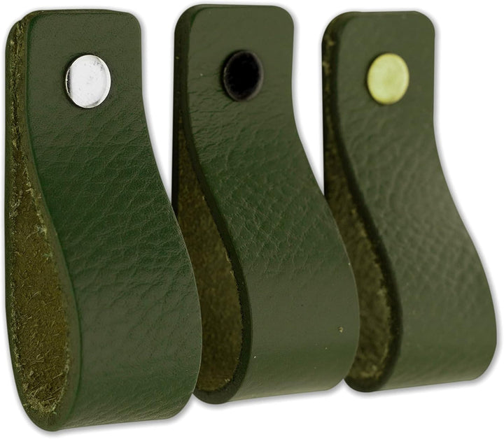 Brute Strength - Ledergriffe für Möbel - Olivgrün - 4 Stück - 16,5 x 2,5 cm - Schrankgriff, Türgriff