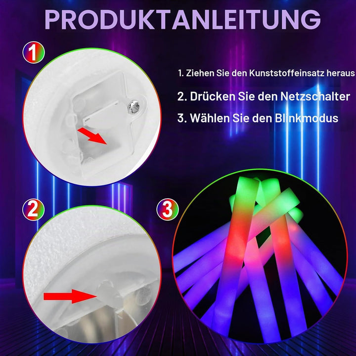 192Stück Leuchtstab LED Set,Weihnachten Mehrfarbig Schaumstoff Blinkstäbe,Knicklichter gross,Leuchte