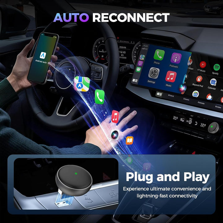 2026 Wireless Carplay & Android Auto Adapter 2-in-1, 2.4+5.0 GHz WiFi Android Auto Adapter, Plug and