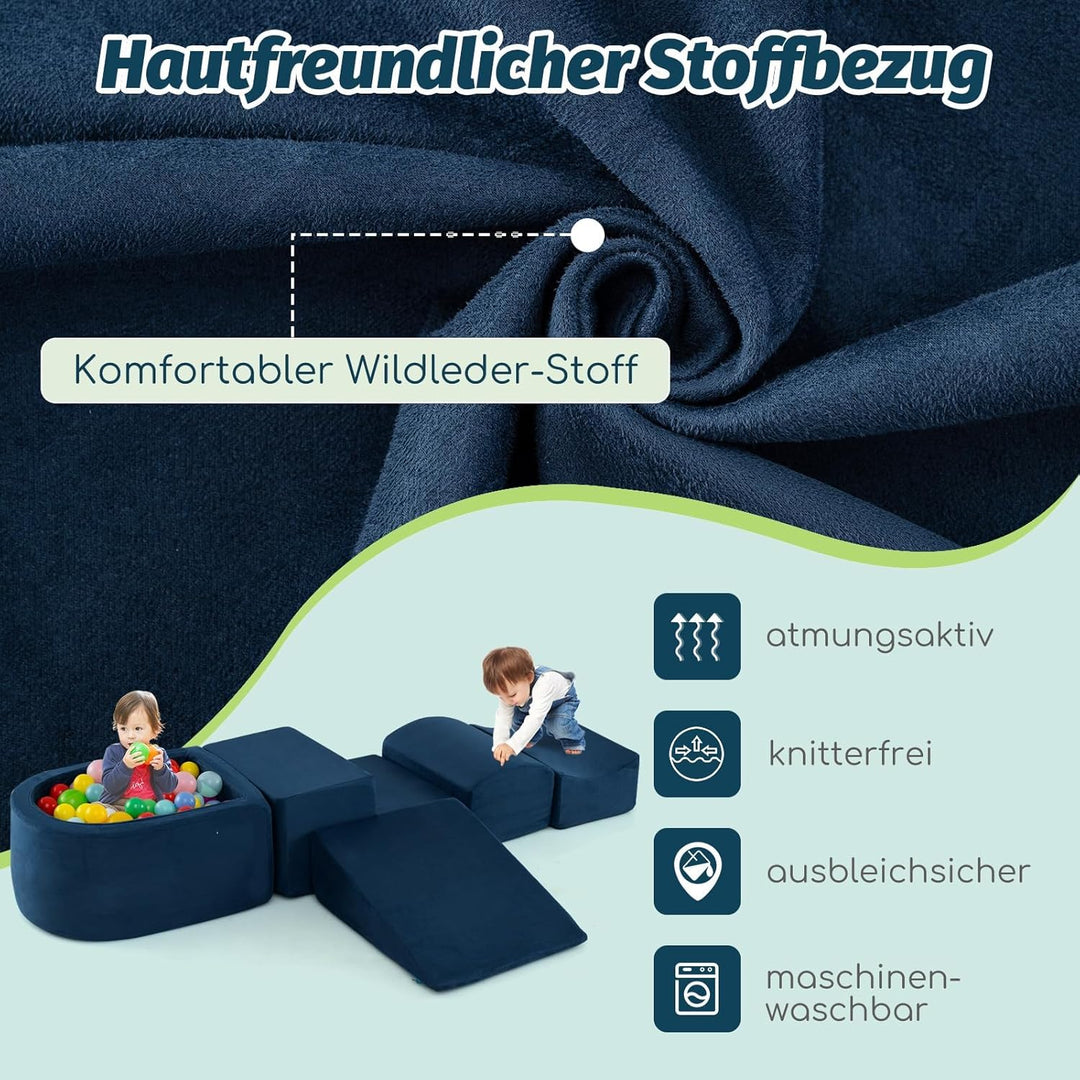 FANTASK 5 TLG. Grossbausteine, Kletterblöcke Softbausteine mit Bällebad (Marineblau), Navy Blue