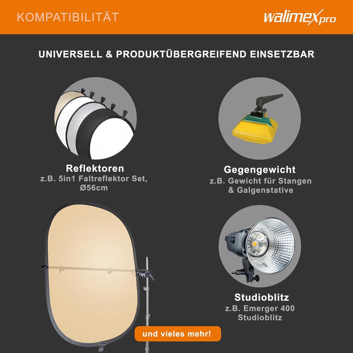 Walimex Reflektorhalter, 10-168 cm (2-fach Rohrklemme) Single, Single