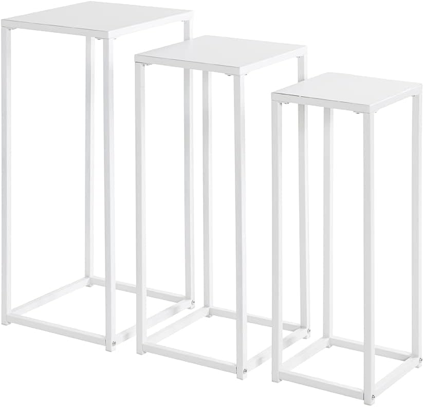 HAKU Möbel Blumensäule 3er Set, Metall, weiss, B 22 x T 22 x H 61 cm / B 26 x T 26 x H 66 cm / B 30
