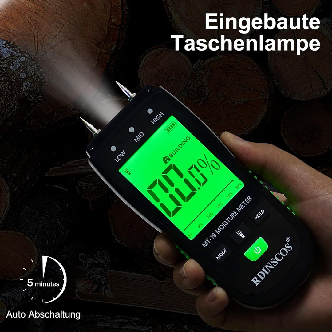 Feuchtigkeitsmessgerät Pin-Typ Holzfeuchtemessgerät Feuchtemessgerät Mauerwerk Schwarz, Schwarz