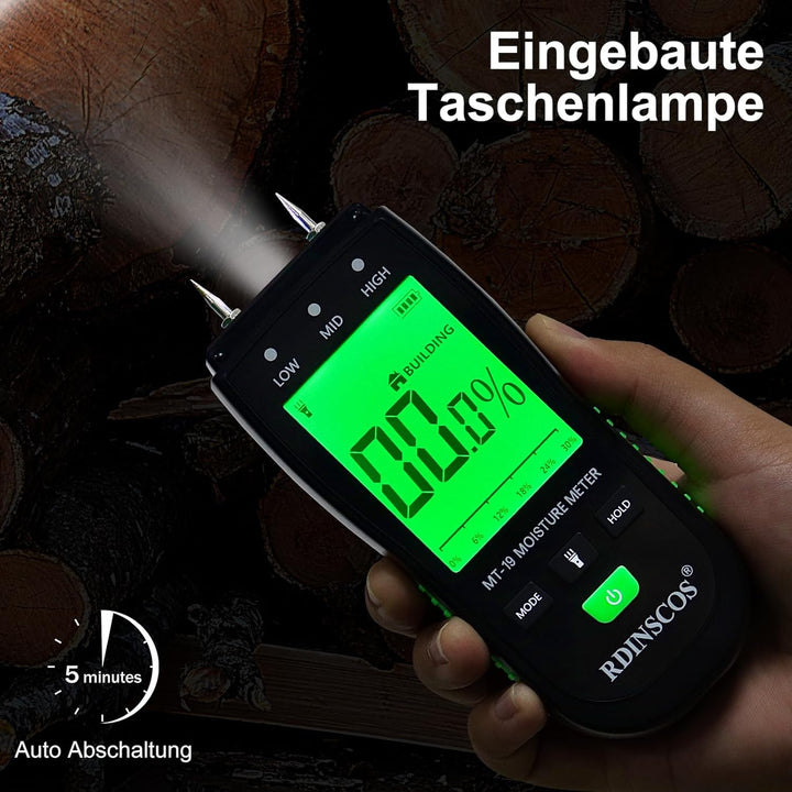 Feuchtigkeitsmessgerät Pin-Typ Holzfeuchtemessgerät Feuchtemessgerät Mauerwerk Schwarz, Schwarz