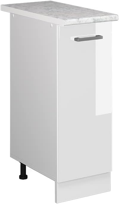 Vicco Apothekerschrank R-Line, Weiss Hochglanz/Weiss, 30 cm mit Arbeitsplatte Weiss Hochglanz Apothe