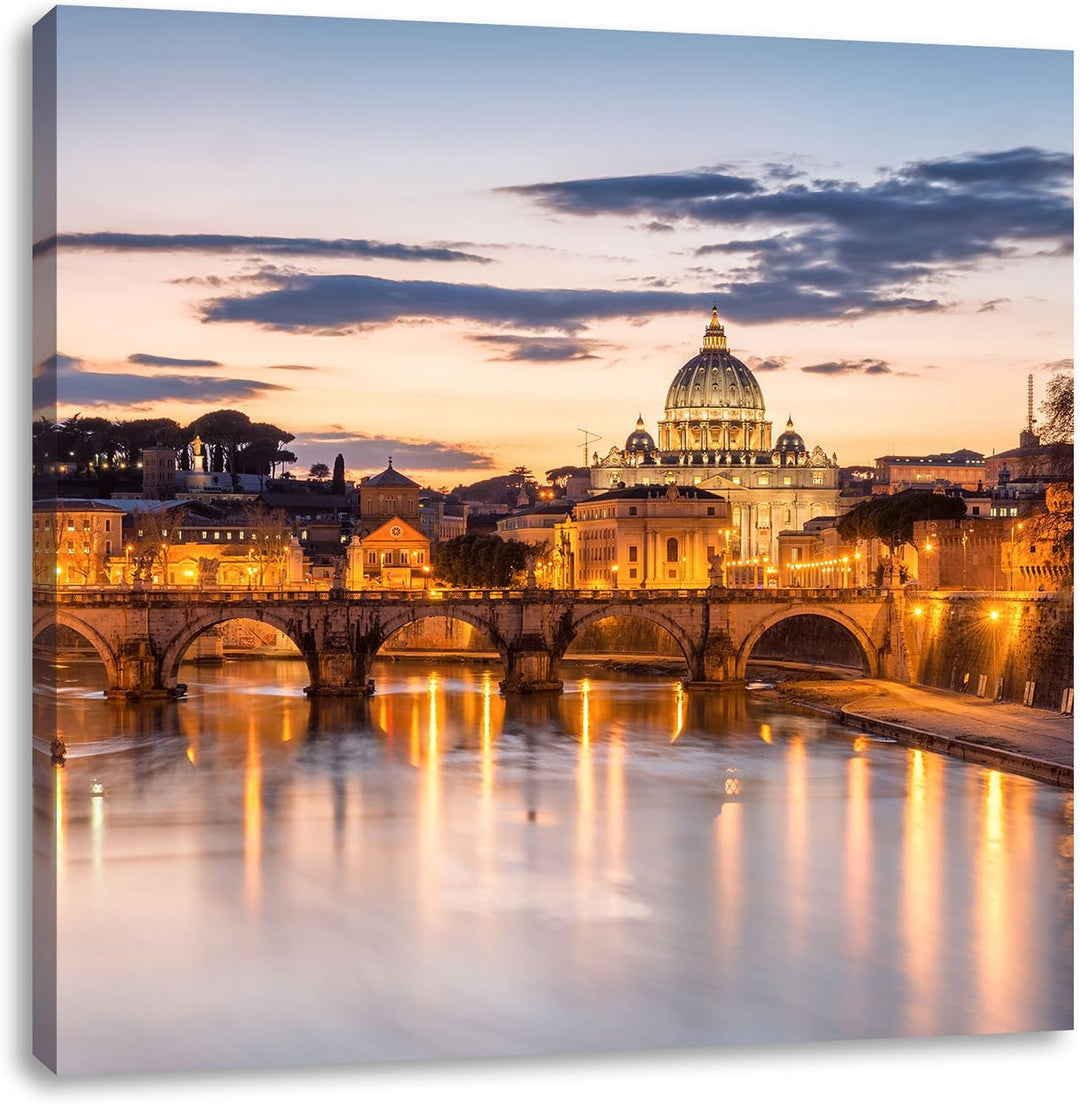 Nachtansicht der Basilika St. Peter in Rom, Format: 70x70 auf Leinwand, 70x70