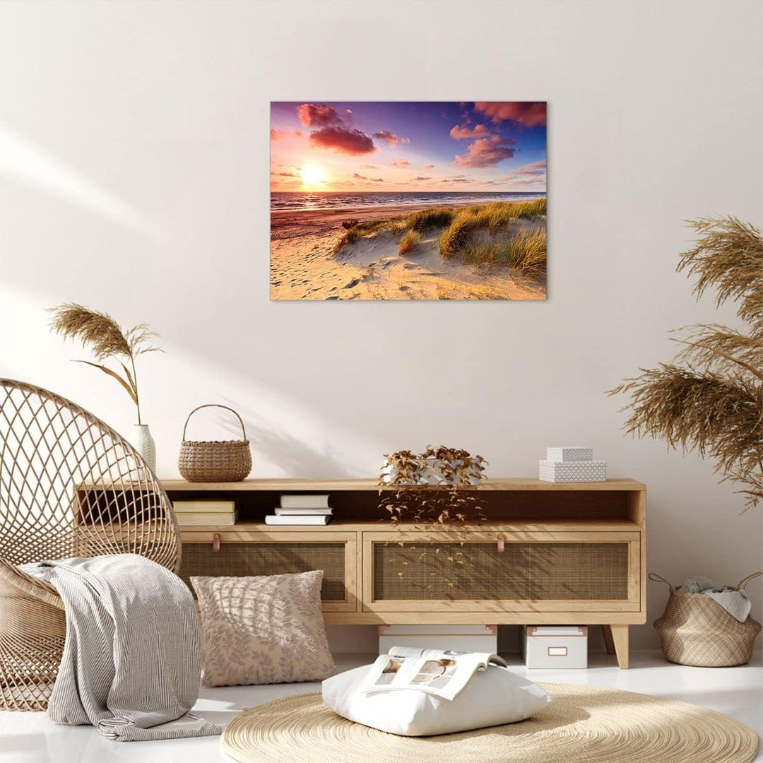 Bilder auf Leinwand Meer Strand Düne Leinwandbild mit Rahmen 70x50cm Wandbilder Dekoration Wohnzimme
