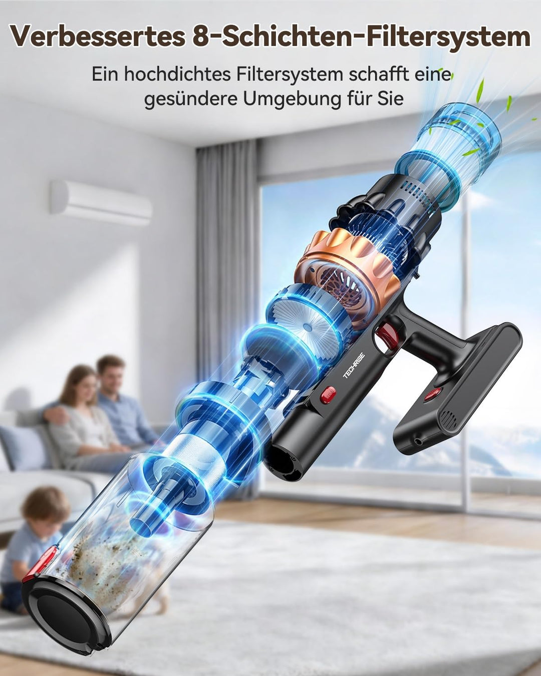 TechRise Akku-Stabstaubsauger, 58KPA/680W/70 Min, LED-Touchscreen, 3+Smart-Modi, Anti-Tangle & 8-in-