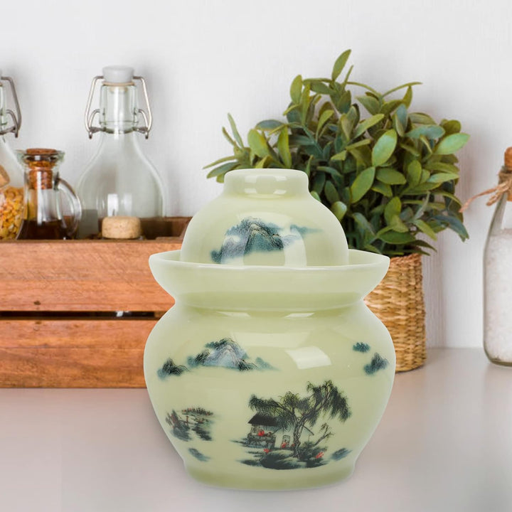 Cabilock Gärtopf Keramik Sauerkrauttopf Gurkentopf Einlegetopf mit Deckel Luftdichte Vorratsdose Vor