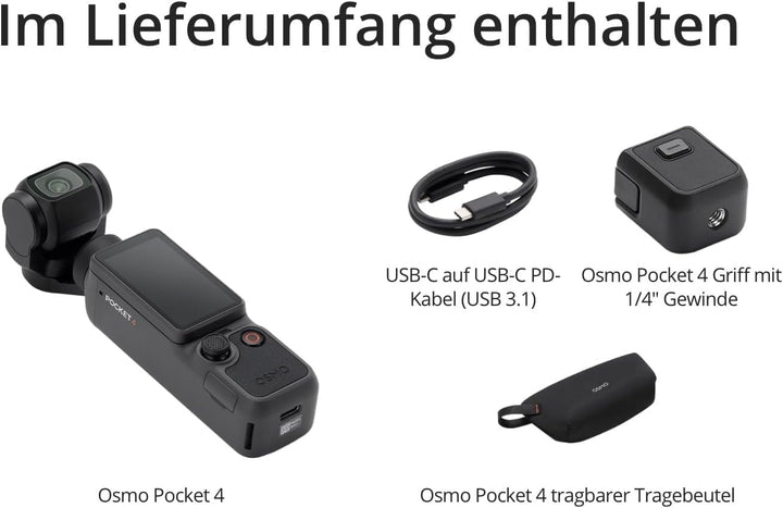 DJI Osmo Pocket 4 Essential Combo, Pocket Gimbal Vlog Kamera, 1″ CMOS und 4K/240fps, 3‑Achsen-Stabil