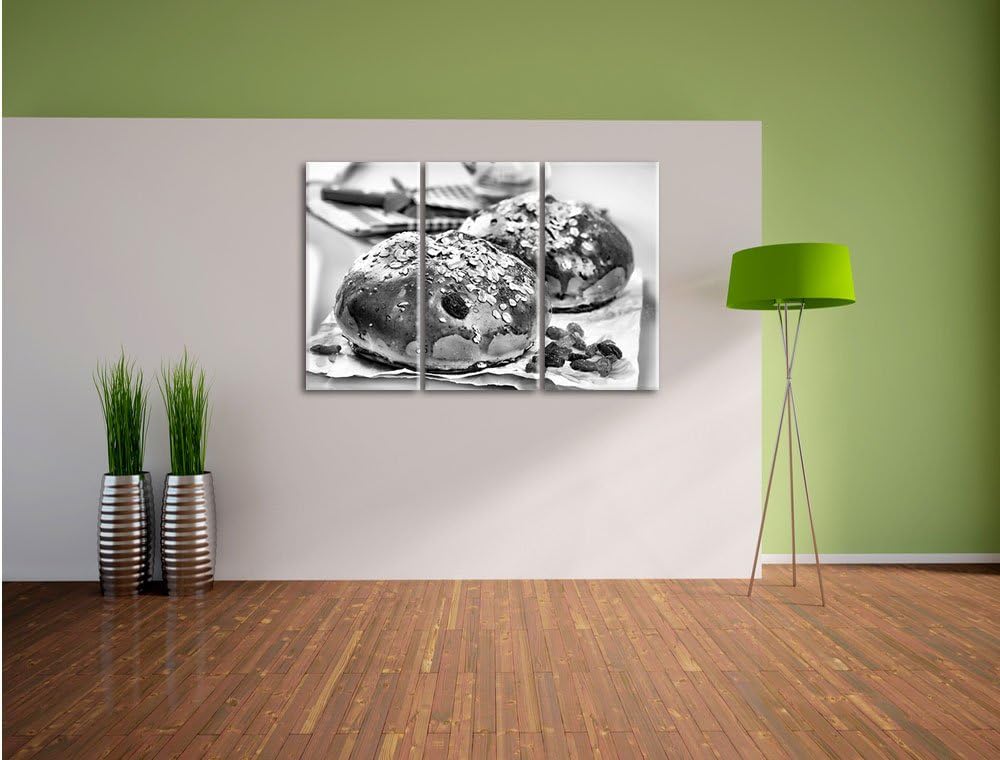 Pixxprint Süsse Rosinenbrötchen als Leinwandbild/Grösse: 3 Teilig (120x80) cm/Wandbild/Kunstdruck/fe